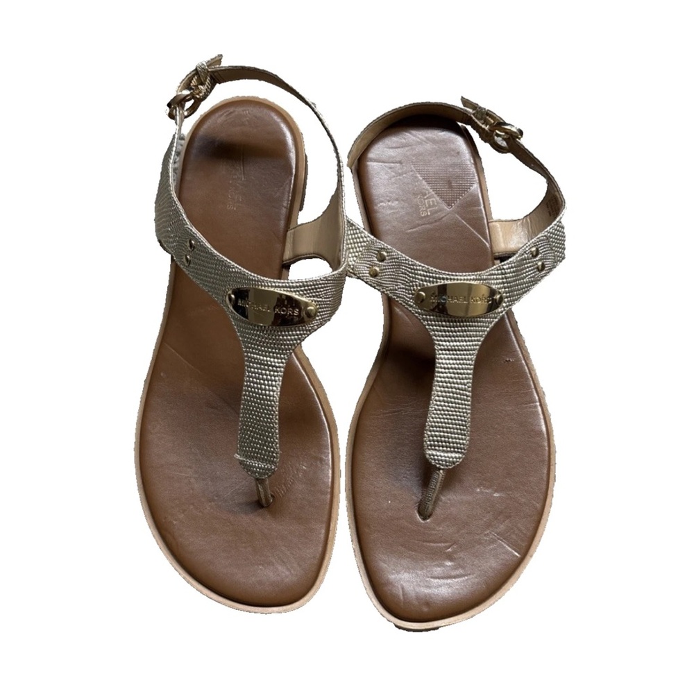 Michael Kors Metallic Gold T-Strap Leather Sandals size 9 m - Picture 2 of 16